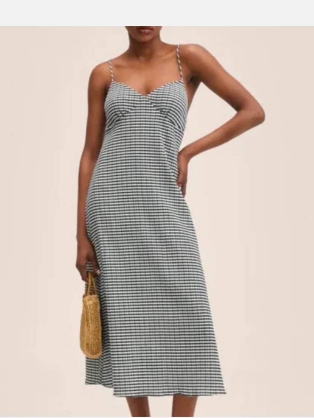 Women's NWT Mango Black White Gingham Tie Back Sleeveless Dress Size 12 / XXL